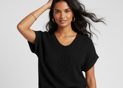 Summer Hollow Out Short-sleeved T-shirt Fashion Ethnic Style Tops Women's Clothing