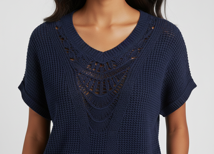 Summer Hollow Out Short-sleeved T-shirt Fashion Ethnic Style Tops Women's Clothing