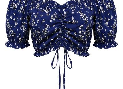 Women Vacation Style Casual Off-Shoulder Elastic Cropped Top With Floral Print