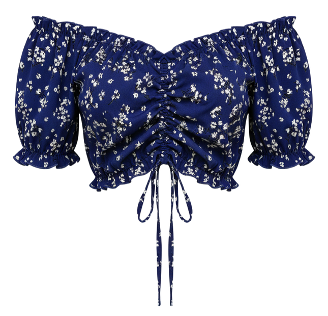 Women Vacation Style Casual Off-Shoulder Elastic Cropped Top With Floral Print