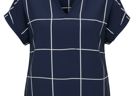 Plaid Print Notched Neck Blouse (short sleeved)