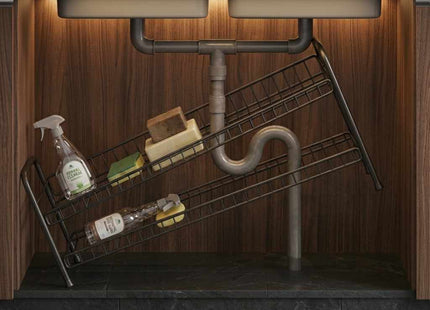 Under Sink Organiser | Expandable 2 Tier Storage Rack, 53-88cm Adjustable