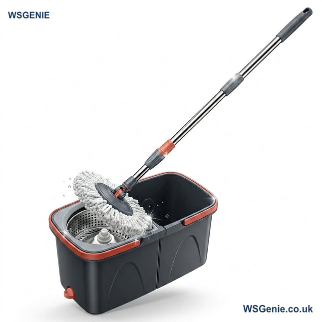 WSGenie Rotating Spin Mop and Bucket Set hero shot