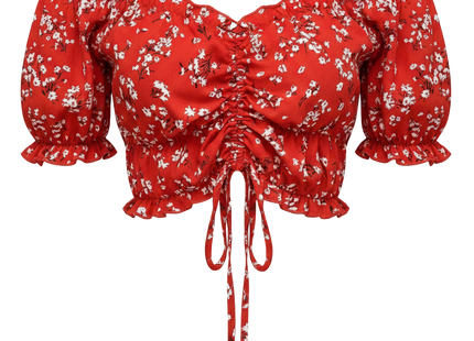 Women Vacation Style Casual Off-Shoulder Elastic Cropped Top With Floral Print