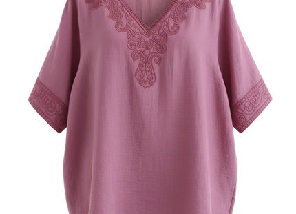 Womens See-through Retro Cotton And Linen Embroidered Tunic