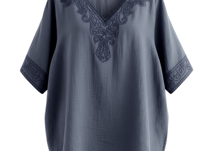 Womens See-through Retro Cotton And Linen Embroidered Tunic