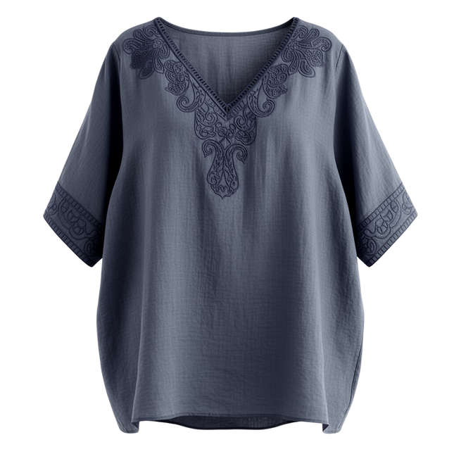 Womens See-through Retro Cotton And Linen Embroidered Tunic