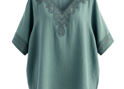Womens See-through Retro Cotton And Linen Embroidered Tunic