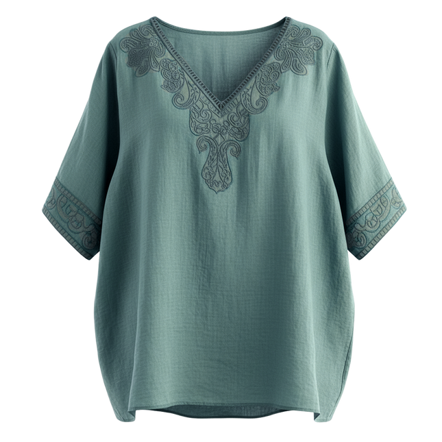Womens See-through Retro Cotton And Linen Embroidered Tunic