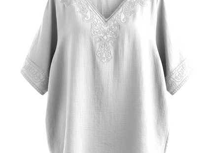 Womens See-through Retro Cotton And Linen Embroidered Tunic
