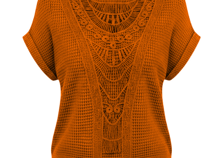 Summer Hollow Out Short-sleeved T-shirt Fashion Ethnic Style Tops Women's Clothing