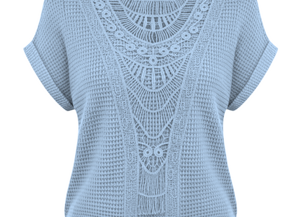 Summer Hollow Out Short-sleeved T-shirt Fashion Ethnic Style Tops Women's Clothing