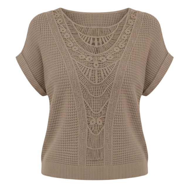 Summer Hollow Out Short-sleeved T-shirt Fashion Ethnic Style Tops Women's Clothing