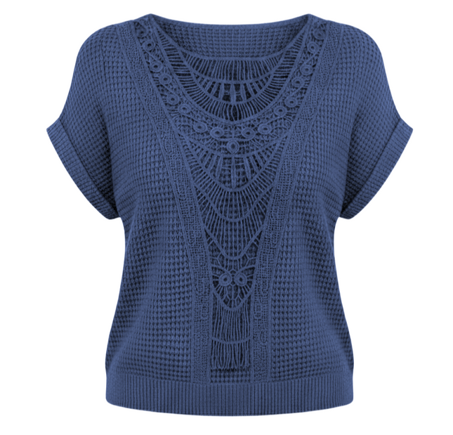 Summer Hollow Out Short-sleeved T-shirt Fashion Ethnic Style Tops Women's Clothing