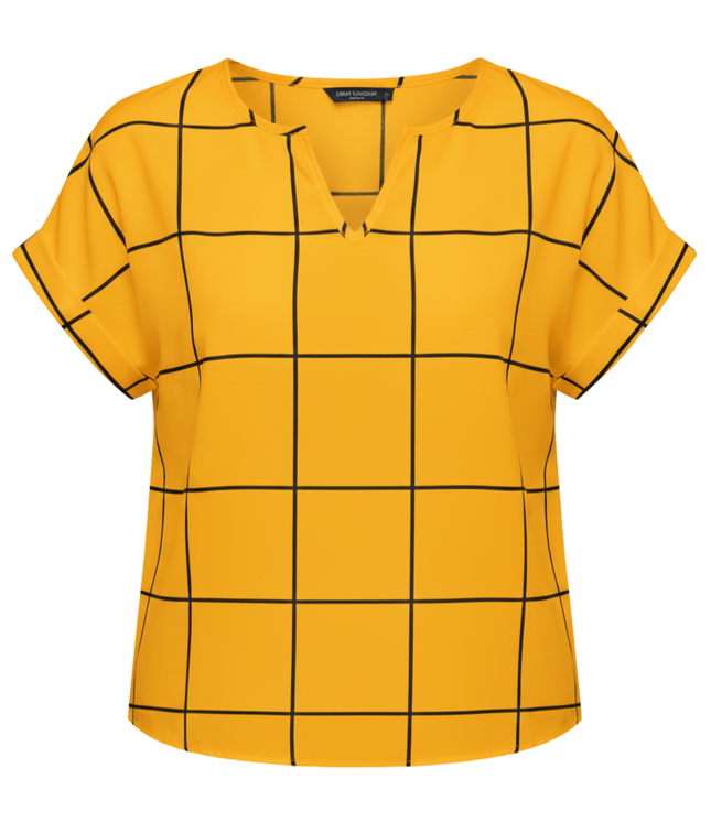 Plaid Print Notched Neck Blouse (short sleeved)