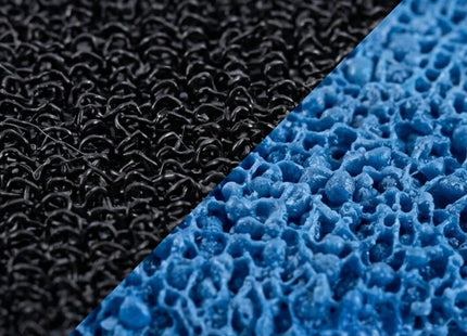 Close-up of black and blue textured materials