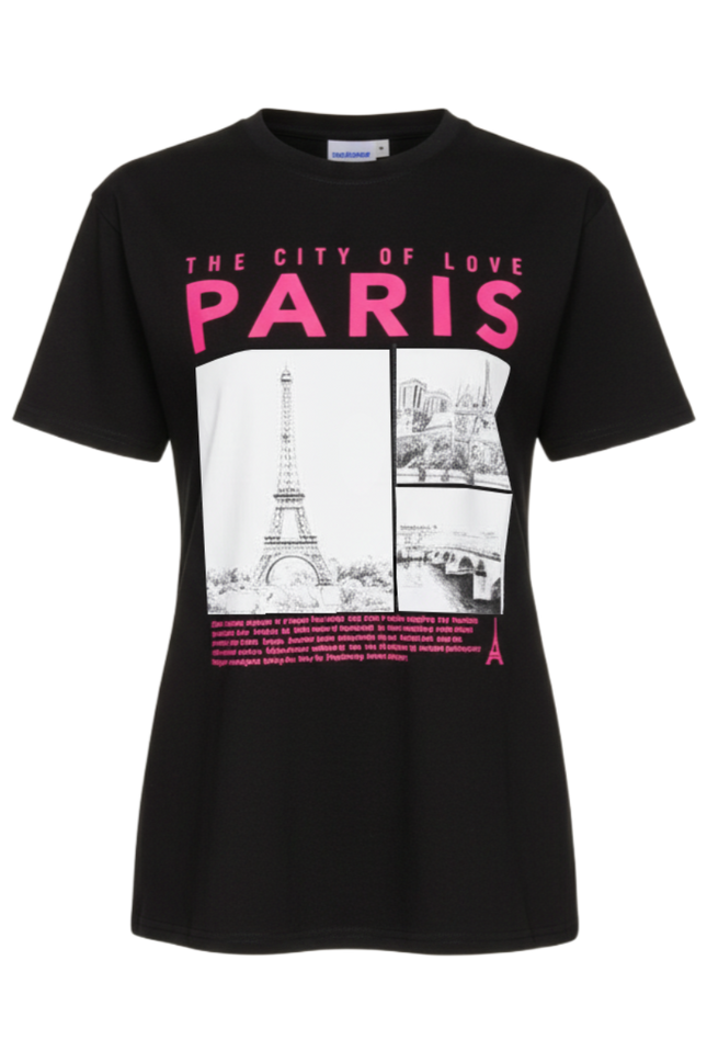 Ladies Oversized Paris Slogan Short Sleeves T Shirt Top