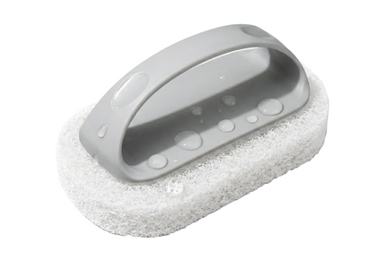 White scrubber with a textured surface on a white background