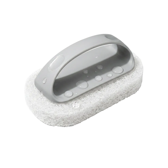 White scrubber with a textured surface on a white background