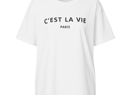 Ladies Oversized C'est La Vie Paris Simple Fashion Classic Retro Short Sleeves T Shirt Top