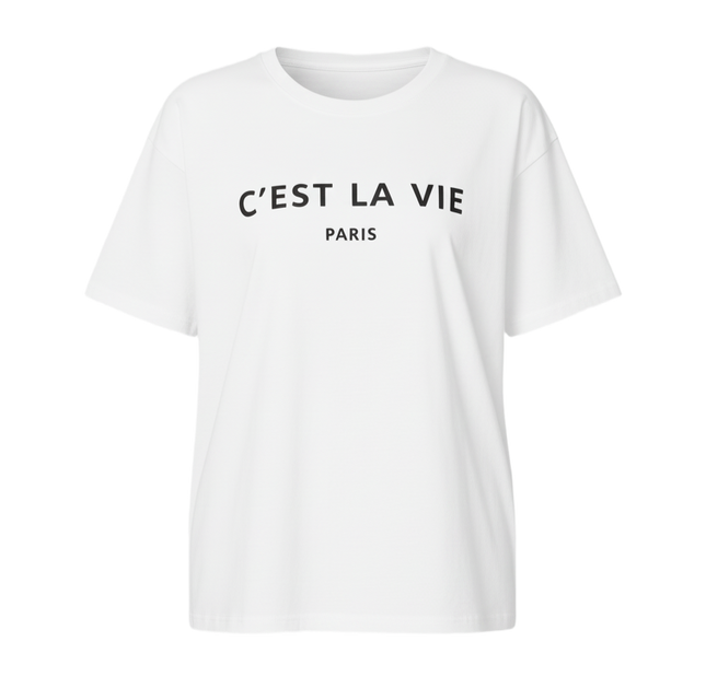 Ladies Oversized C'est La Vie Paris Simple Fashion Classic Retro Short Sleeves T Shirt Top