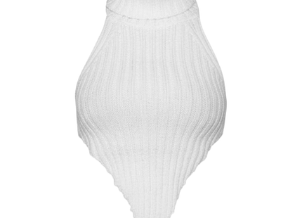 High Neck Roll Knitted Backless Front Cropped Top