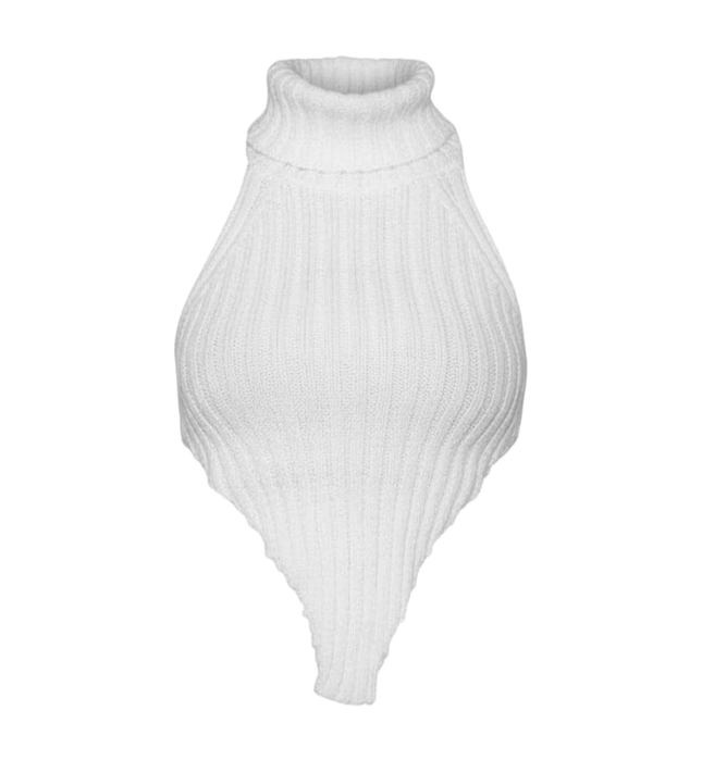 High Neck Roll Knitted Backless Front Cropped Top