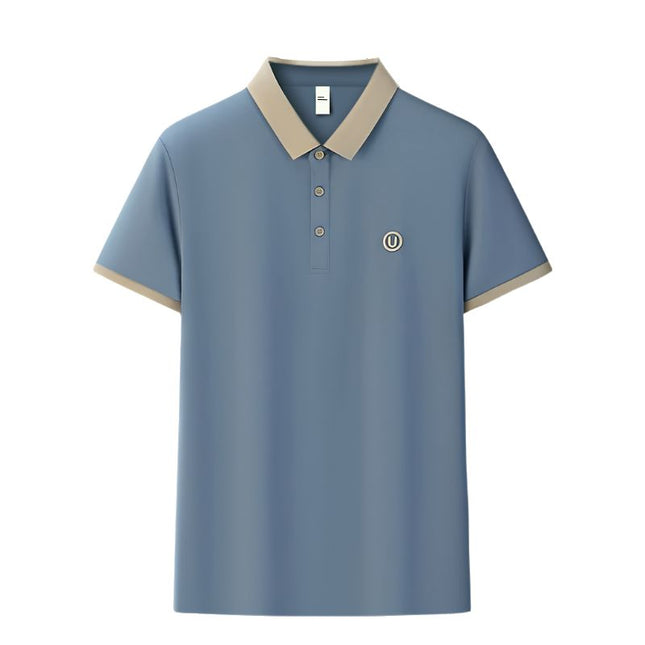 Mens Short Sleeved Polo Shirt with High-End Embroidered Logo