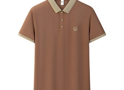 Mens Short Sleeved Polo Shirt with High-End Embroidered Logo