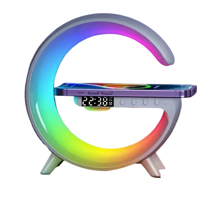 Smart Alarm Clock with Wireless Charging, Speaker, and Ambient Table Lamp