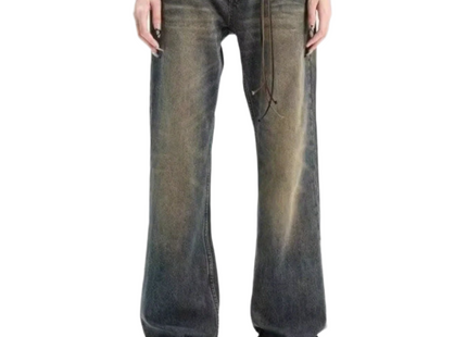 Mens Vintage Washed Distressed Straight-Leg Jeans