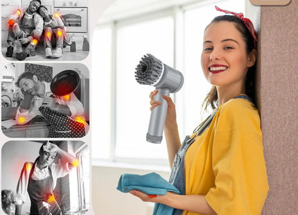 Electric cleaning brush in use on bathroom tiles