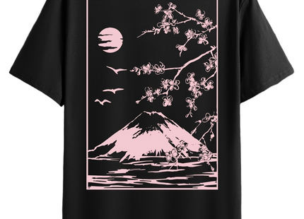 Pink And Black Mount Fuji Design Graphic T