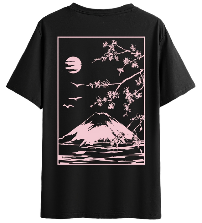 Pink And Black Mount Fuji Design Graphic T