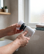 Person fitting a fresh replacement brush head onto the WSGenie electric spin scrubber