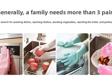 WSGenie Reusable Silicone Cleaning Gloves in use — scrubbing
