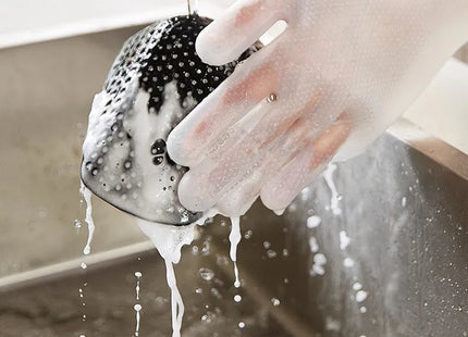 WSGenie Reusable Silicone Cleaning Gloves — washing dishes