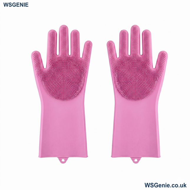 WSGenie Reusable Silicone Cleaning Gloves — Pink